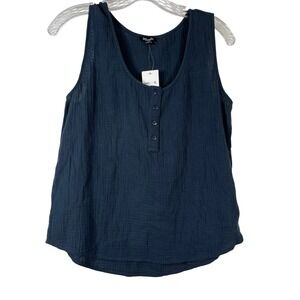 NWT SPLENDID Sz XS Tank Top 100% Cotton Gauze Navy Button Front Beach New